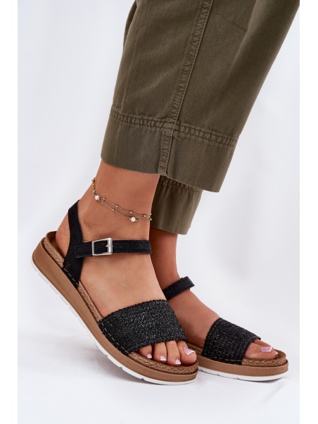 Women's sandals with weaving on strap Black Inblu GS000050