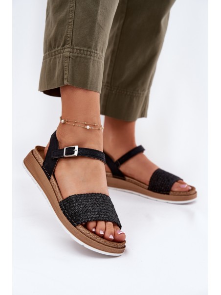 Women's sandals with weaving on strap Black Inblu GS000050