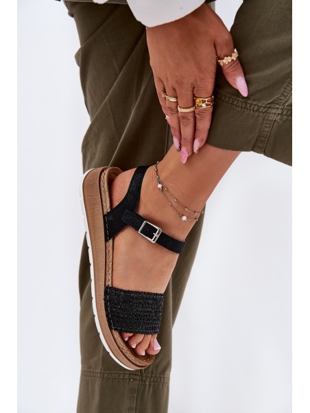 Women's sandals with weaving on strap Black Inblu GS000050