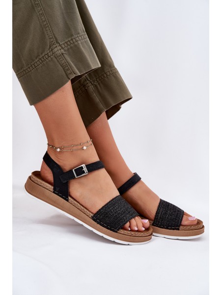 Women's sandals with weaving on strap Black Inblu GS000050