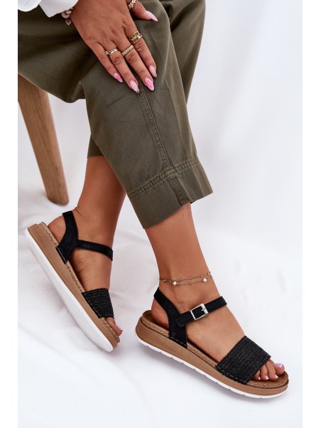 Women's sandals with weaving on strap Black Inblu GS000050