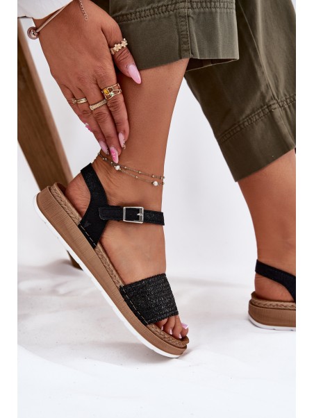 Women's sandals with weaving on strap Black Inblu GS000050