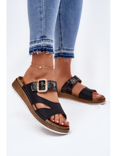 Light Ladies Slippers With Buckle Inblu GS000055 Black