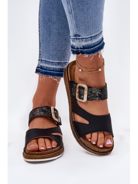 Light Ladies Slippers With Buckle Inblu GS000055 Black