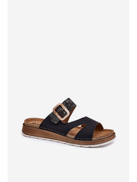 Light Ladies Slippers With Buckle Inblu GS000055 Black