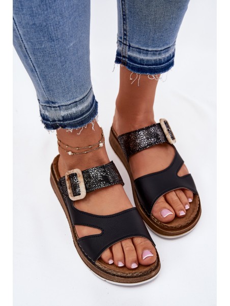 Light Ladies Slippers With Buckle Inblu GS000055 Black