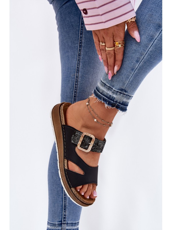 Light Ladies Slippers With Buckle Inblu GS000055 Black
