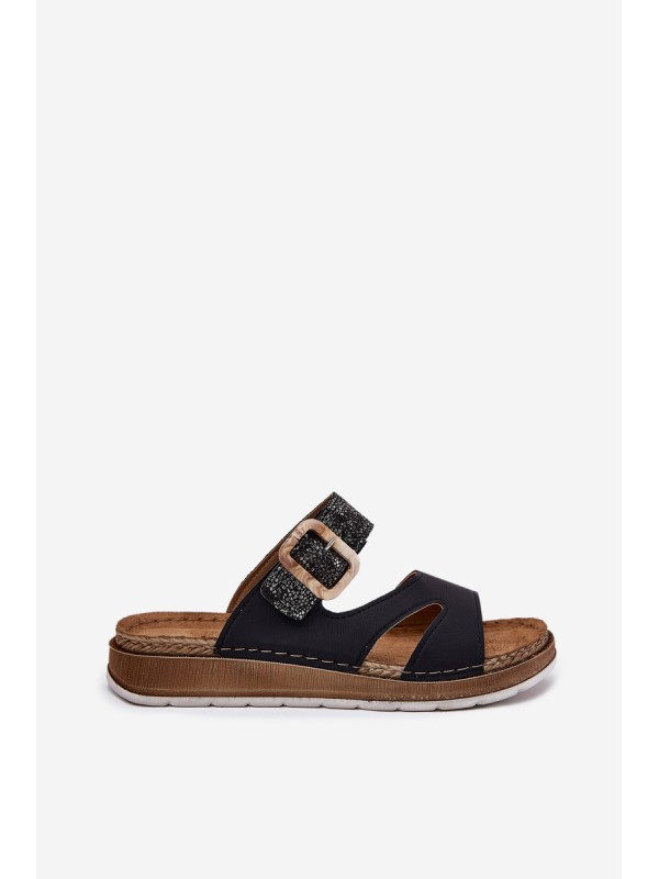 Light Ladies Slippers With Buckle Inblu GS000055 Black
