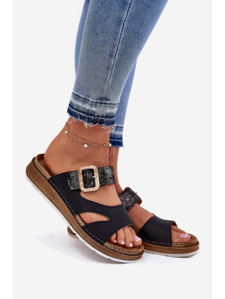 Light Ladies Slippers With Buckle Inblu GS000055 Black