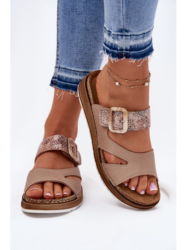 Lightweight Women's Slippers With Buckle Beige Inblu GS000055