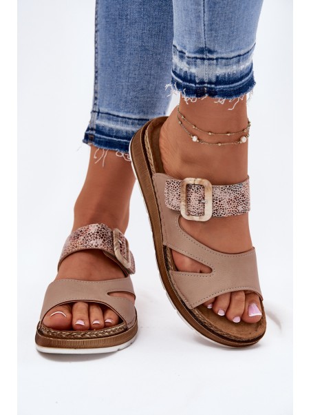 Lightweight Women's Slippers With Buckle Beige Inblu GS000055