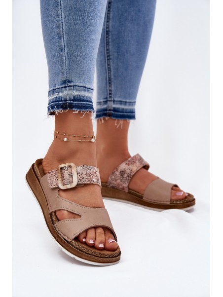 Lightweight Women's Slippers With Buckle Beige Inblu GS000055