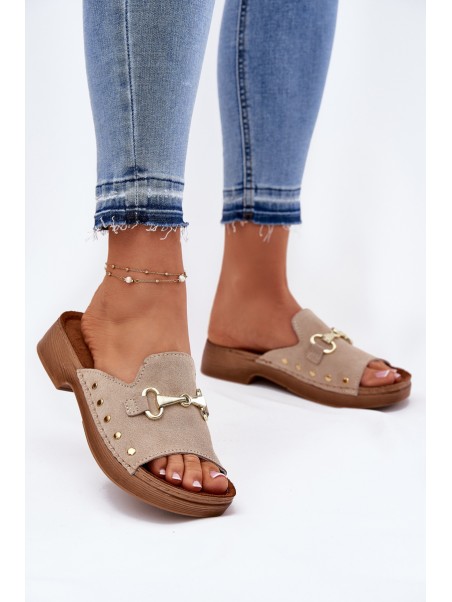 Ladies Suede Slides Beige Inblu TF0002KU