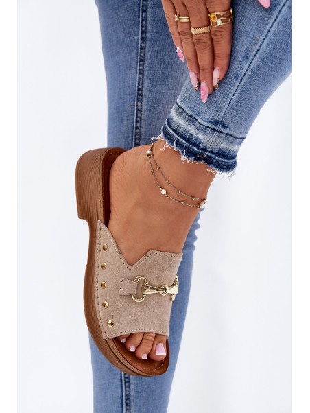 Ladies Suede Slides Beige Inblu TF0002KU