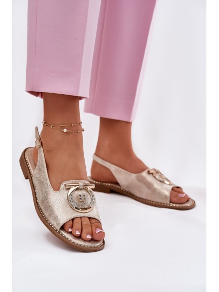 Elegant Sandals With Decoration On Flat Heel S.Barski KV51-003 Gold