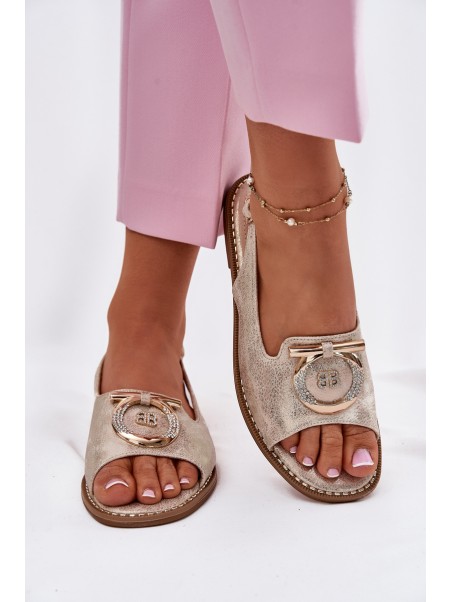 Elegant Sandals With Decoration On Flat Heel S.Barski KV51-003 Gold