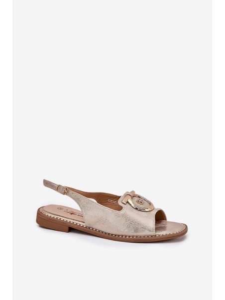 Elegant Sandals With Decoration On Flat Heel S.Barski KV51-003 Gold
