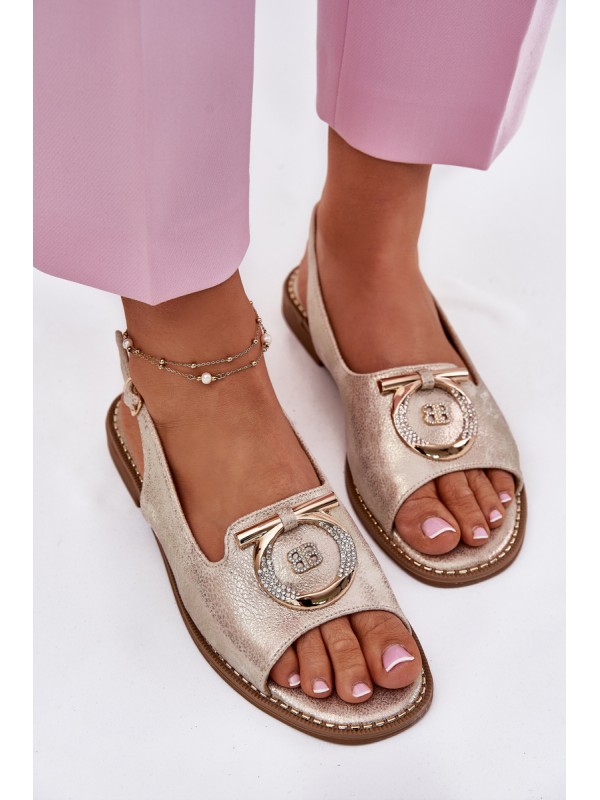 Elegant Sandals With Decoration On Flat Heel S.Barski KV51-003 Gold