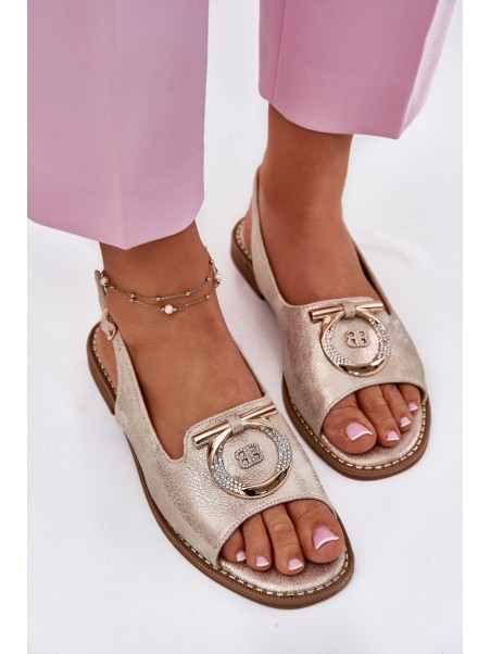 Elegant Sandals With Decoration On Flat Heel S.Barski KV51-003 Gold