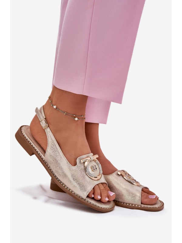 Elegant Sandals With Decoration On Flat Heel S.Barski KV51-003 Gold
