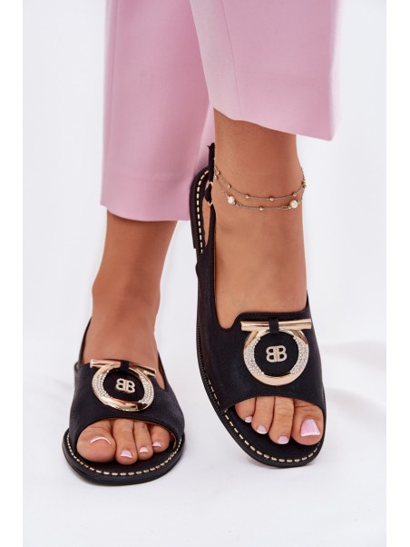 Elegant Sandals With Decoration On Flat Heel S.Barski KV51-003 Black