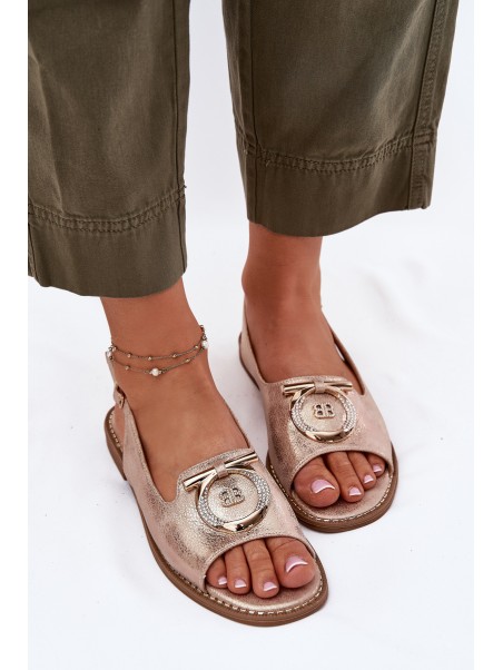 Elegant Sandals With Decoration On Flat Heel S.Barski KV51-003 Rose Gold