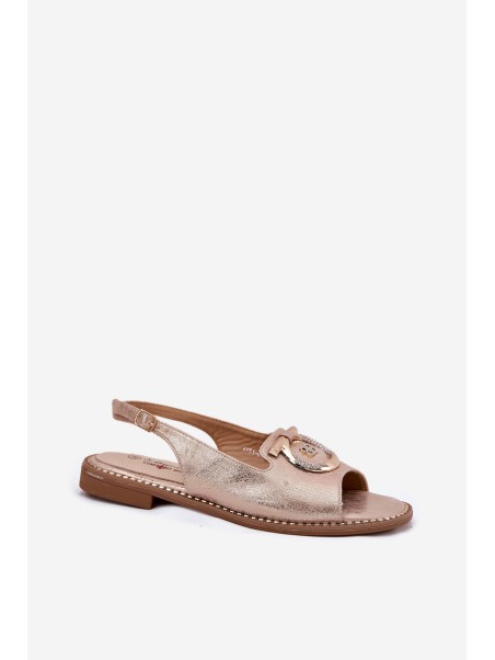 Elegant Sandals With Decoration On Flat Heel S.Barski KV51-003 Rose Gold