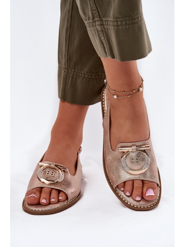 Elegant Sandals With Decoration On Flat Heel S.Barski KV51-003 Rose Gold