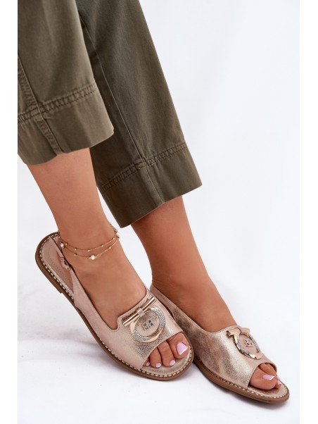 Elegant Sandals With Decoration On Flat Heel S.Barski KV51-003 Rose Gold