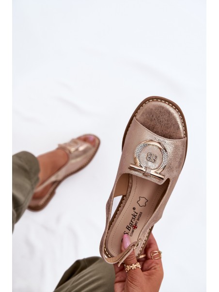 Elegant Sandals With Decoration On Flat Heel S.Barski KV51-003 Rose Gold