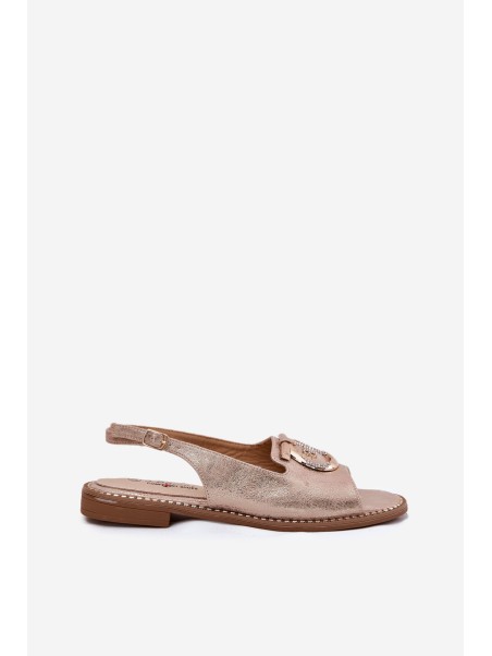 Elegant Sandals With Decoration On Flat Heel S.Barski KV51-003 Rose Gold