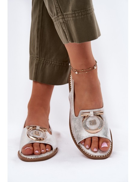 Elegant Sandals With Decoration On Flat Heel S.Barski KV51-003 Silver