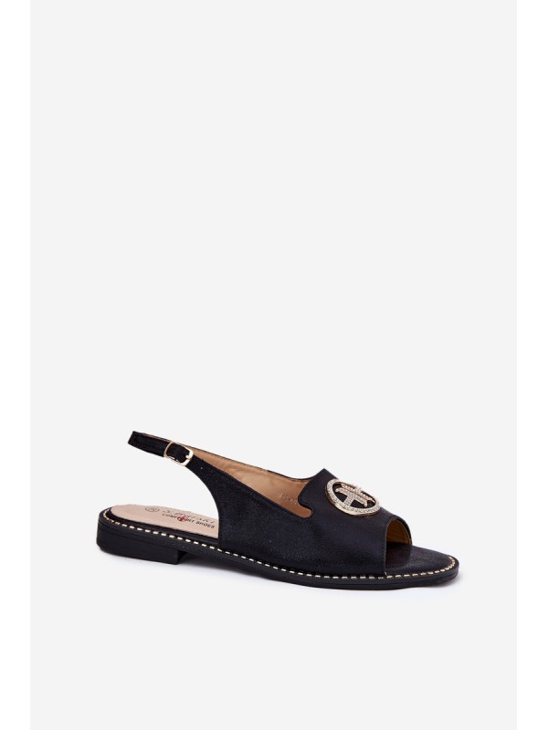 Women's Sandals On Flat Heel With Decoration S.Barski KV51-002 Black