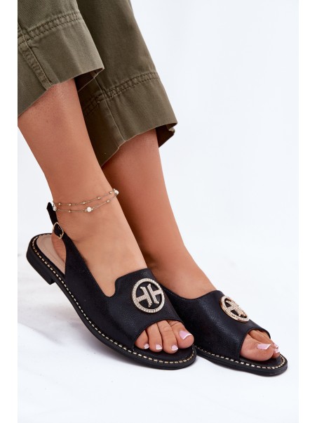 Women's Sandals On Flat Heel With Decoration S.Barski KV51-002 Black