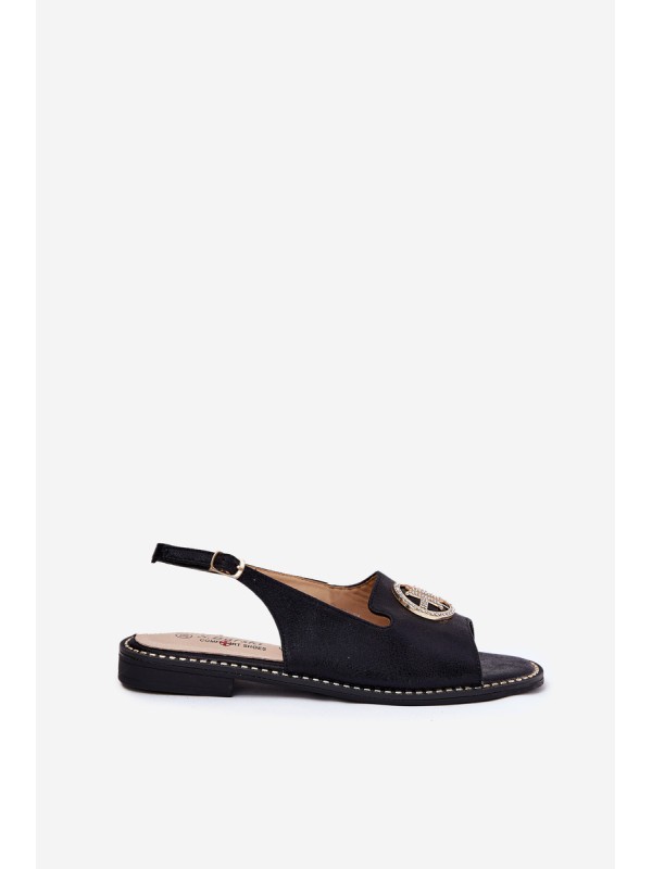 Women's Sandals On Flat Heel With Decoration S.Barski KV51-002 Black