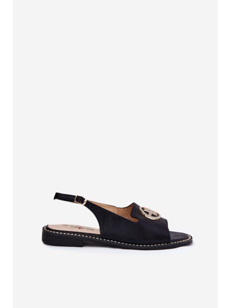 Women's Sandals On Flat Heel With Decoration S.Barski KV51-002 Black