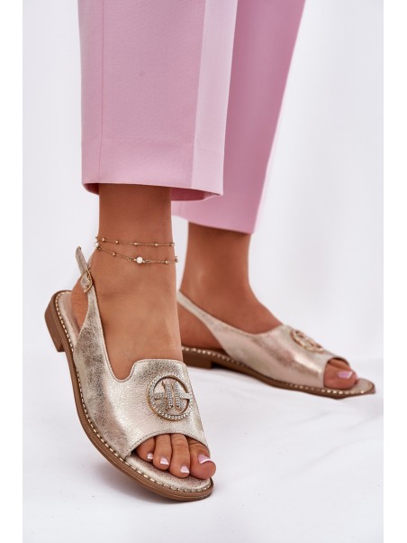 Women's sandals on flat heels with decoration S.Barski KV51-002 golden
