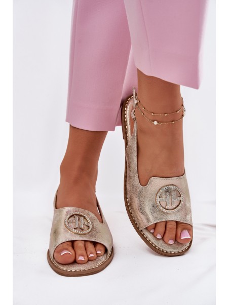 Women's sandals on flat heels with decoration S.Barski KV51-002 golden