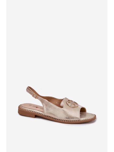 Women's sandals on flat heels with decoration S.Barski KV51-002 golden