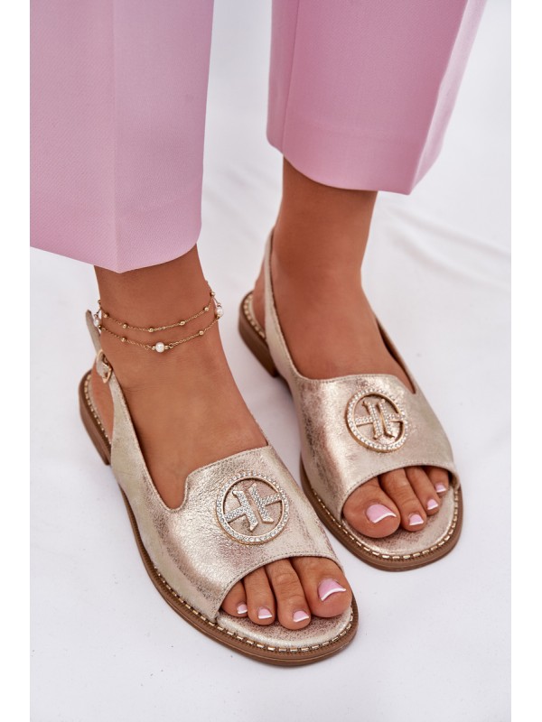 Women's sandals on flat heels with decoration S.Barski KV51-002 golden