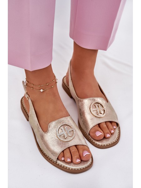 Women's sandals on flat heels with decoration S.Barski KV51-002 golden