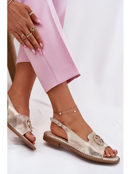 Women's sandals on flat heels with decoration S.Barski KV51-002 golden