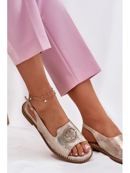Women's sandals on flat heels with decoration S.Barski KV51-002 golden