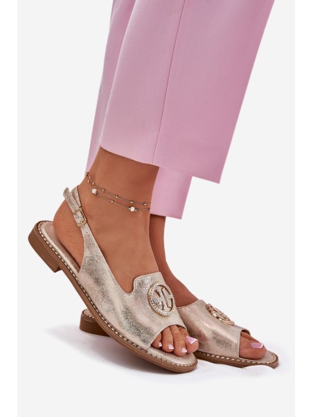 Women's sandals on flat heels with decoration S.Barski KV51-002 golden