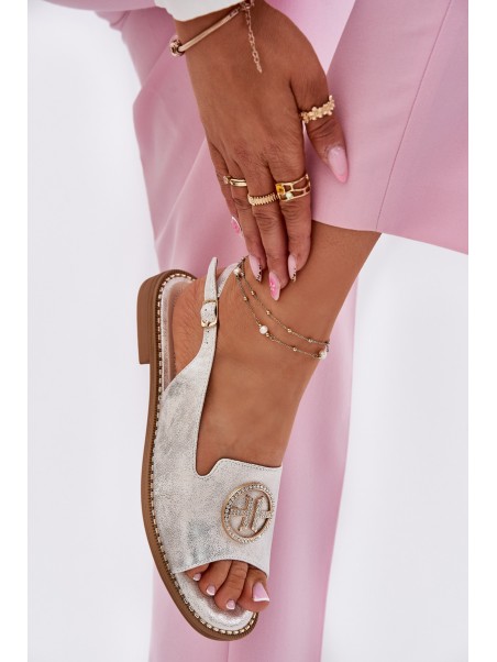 Womens Sandals On A Flat Heel With Decoration S.Barski KV51-002 Silver