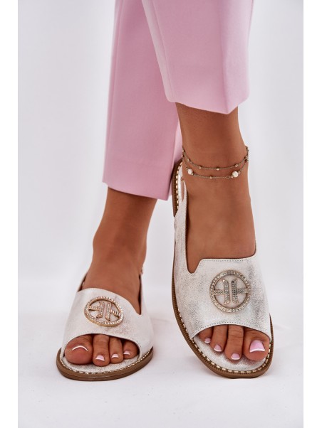 Womens Sandals On A Flat Heel With Decoration S.Barski KV51-002 Silver