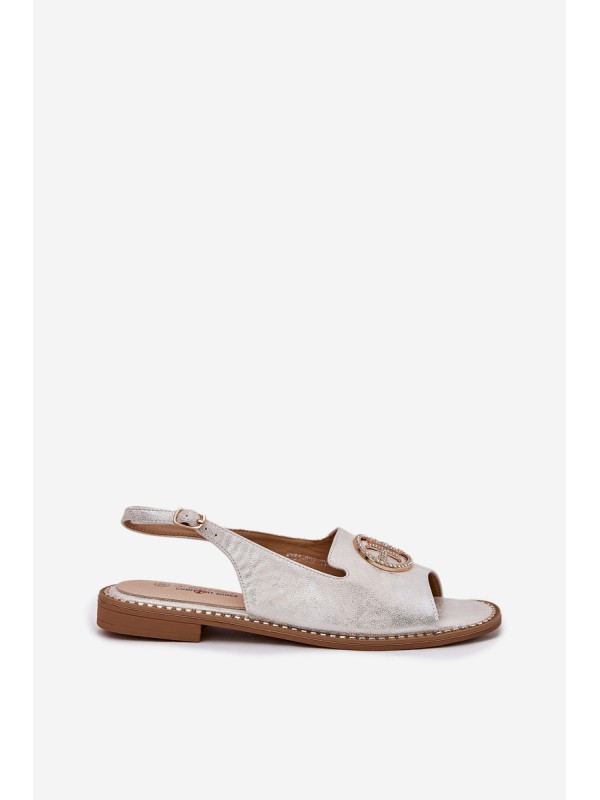 Womens Sandals On A Flat Heel With Decoration S.Barski KV51-002 Silver