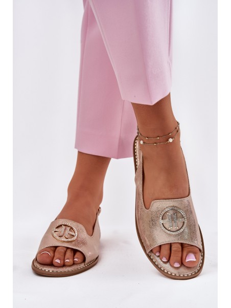 Women's Sandals On Flat Heel With Decoration S.Barski KV51-002 Rose Gold