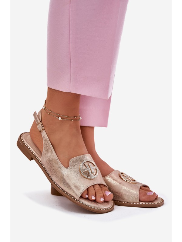 Women's Sandals On Flat Heel With Decoration S.Barski KV51-002 Rose Gold