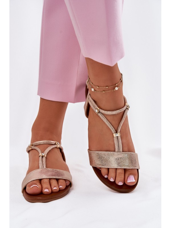 Women's Flat Sandals With Straps S.Barski KV51-120 Rose Gold
